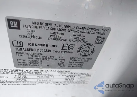 2017 Chevrolet Equinox Ls z USA, uszkodzony, nr VIN 2GNALBEK0H1604348